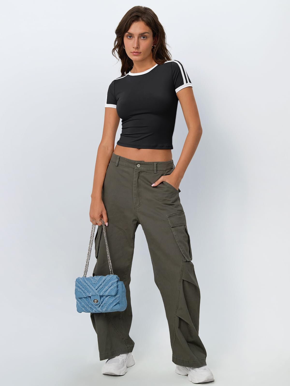 Black colorblock short-sleeved top (3)