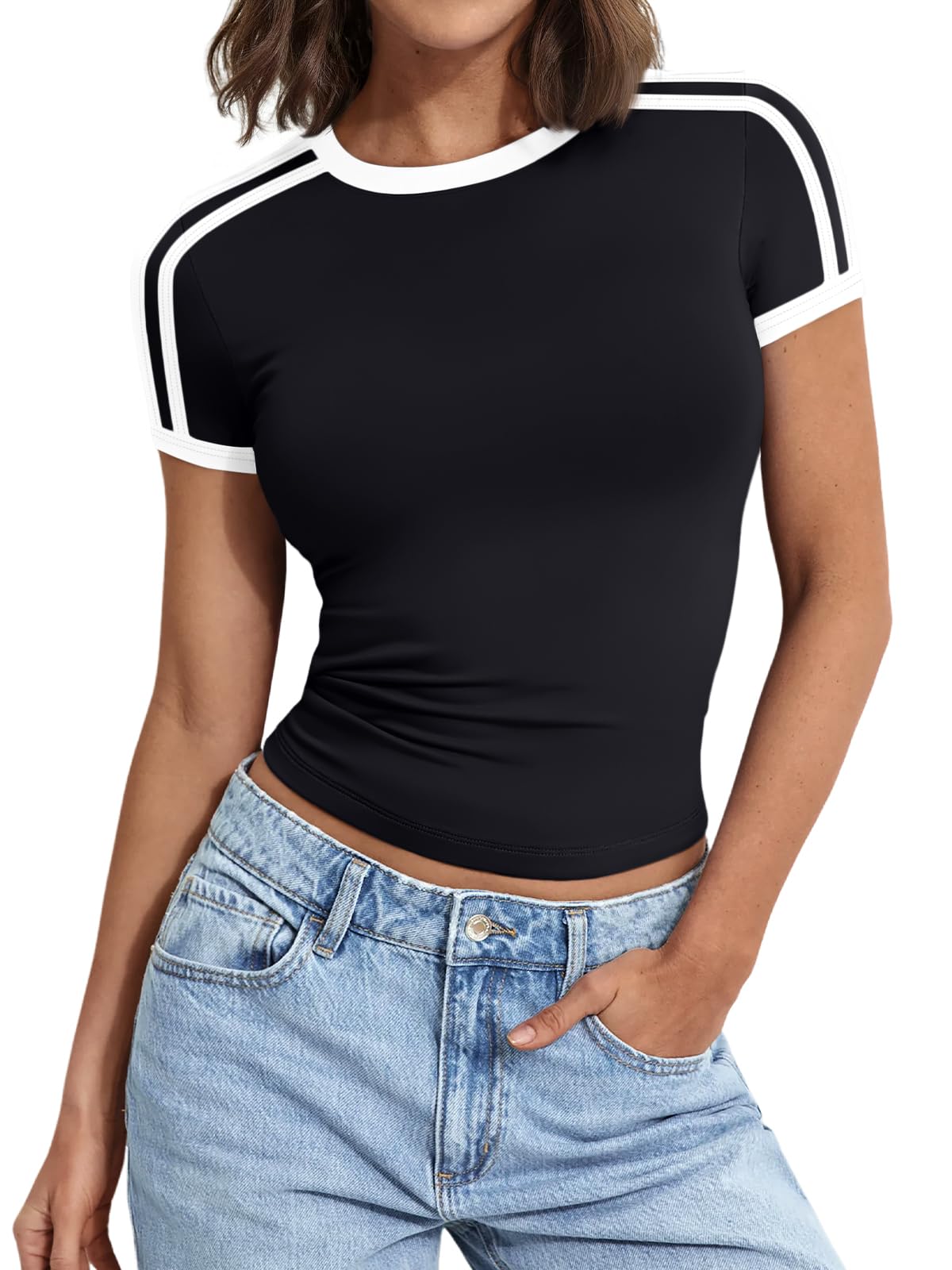 Black colorblock short-sleeved top (4)