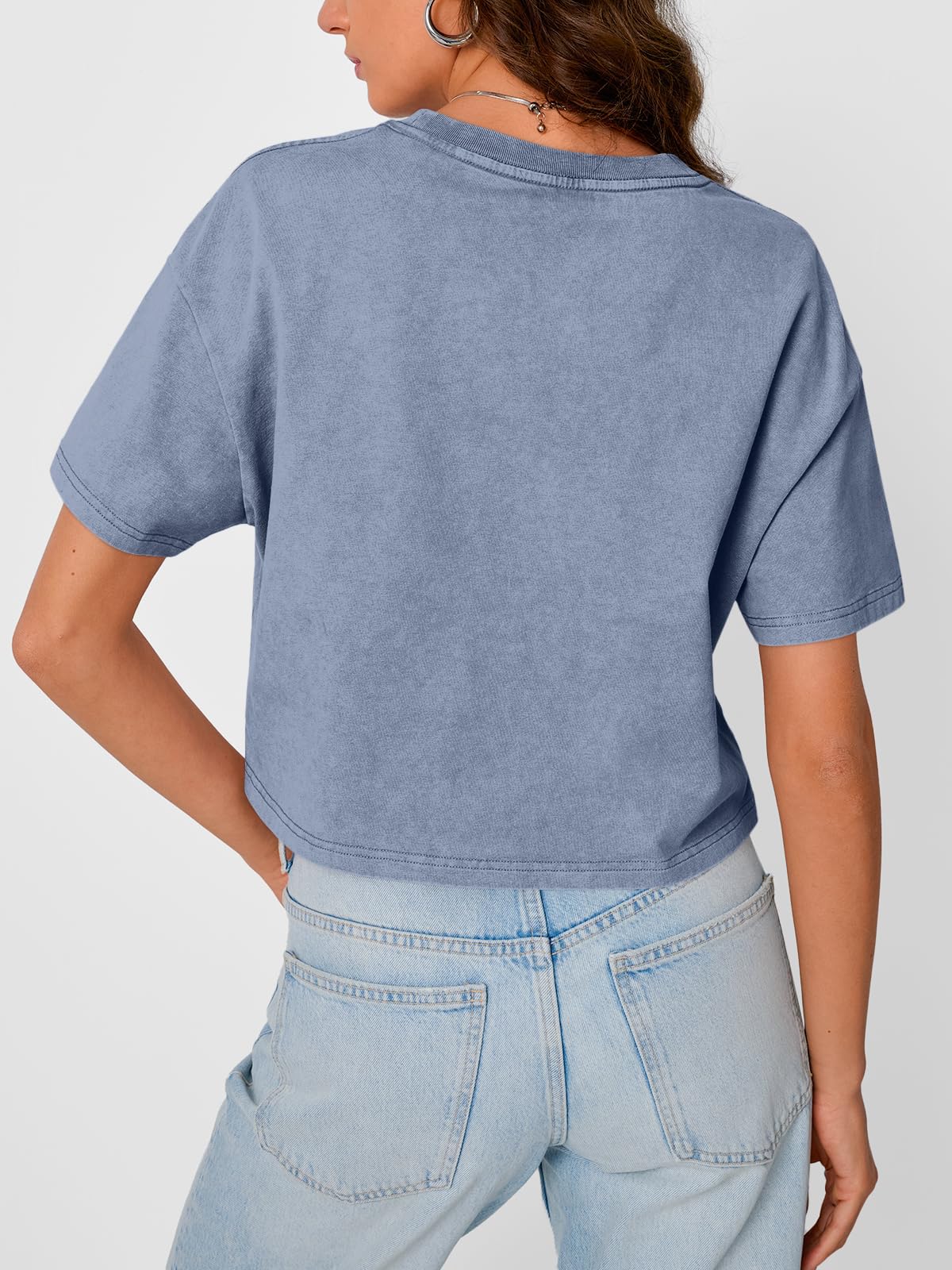Light blue short loose short sleeve T-shirt (3)